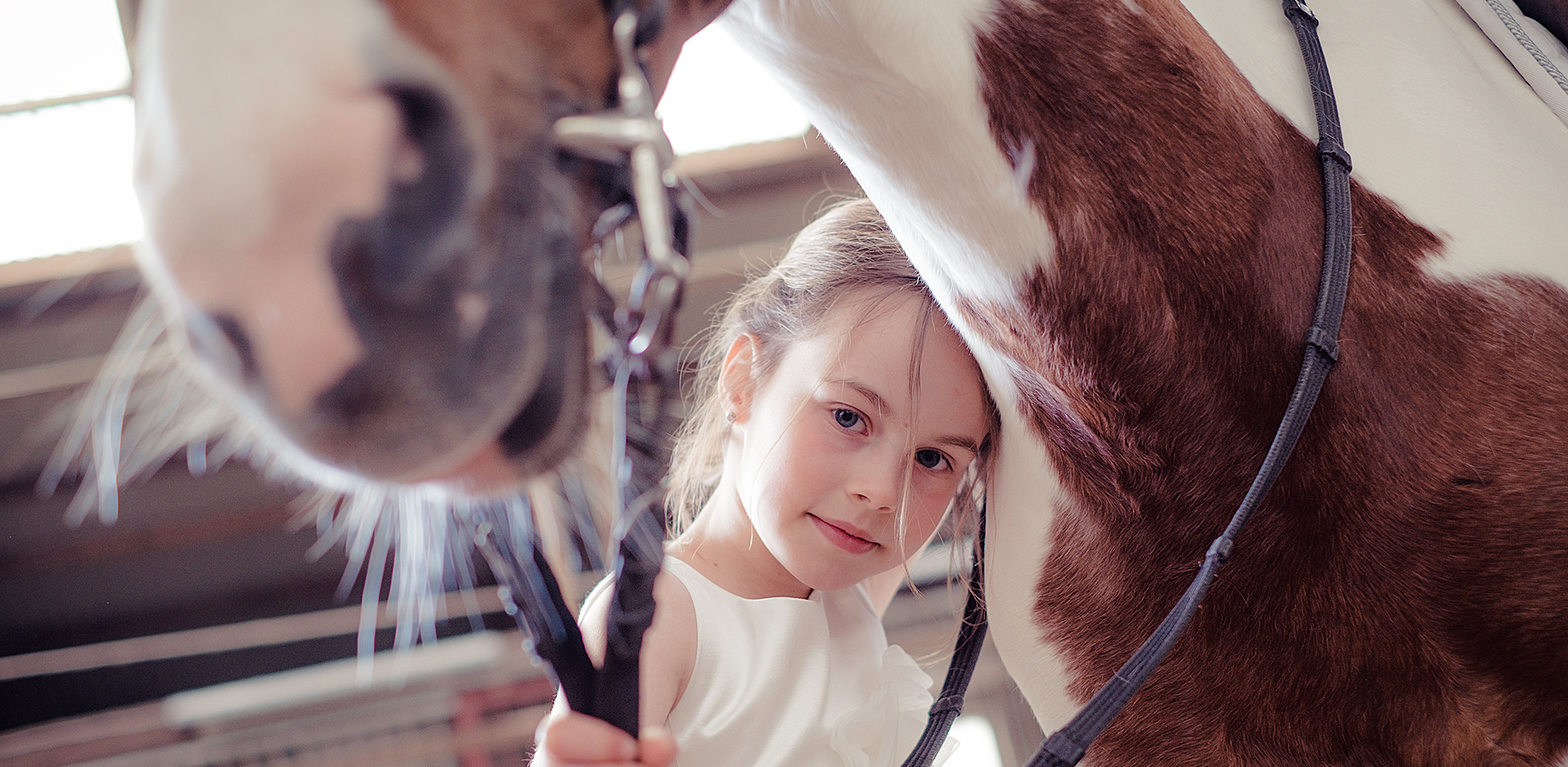 Spontane communiefoto van meisje in Lier tijdens fotosessie met paard